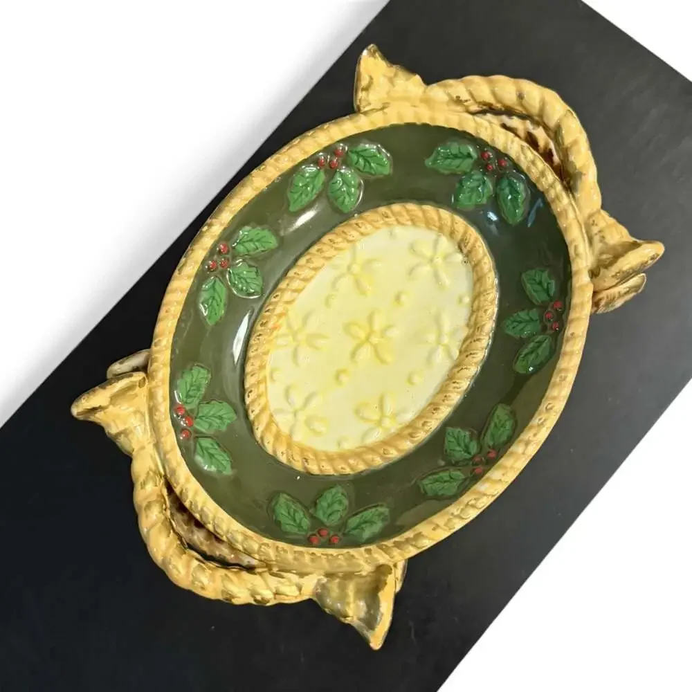 Studio Nova Woodland Holly Santa JA015 Hand Painted Ceramic Dish Set of 4